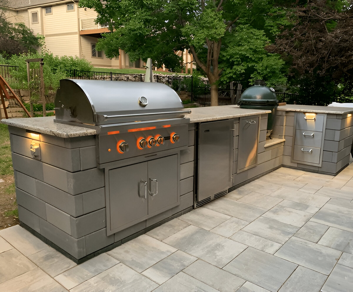 Modern outdoor kitchen with built-in grill and smoker