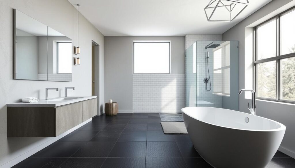 modern bathroom fixtures and materials